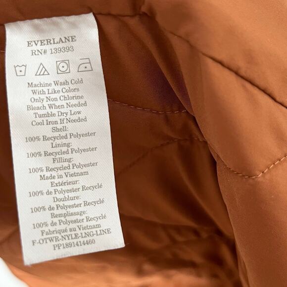 Everlane The Renew Long Lined Quilted Puffer Jacket Womens Large Rust Orange - Picture 14 of 15